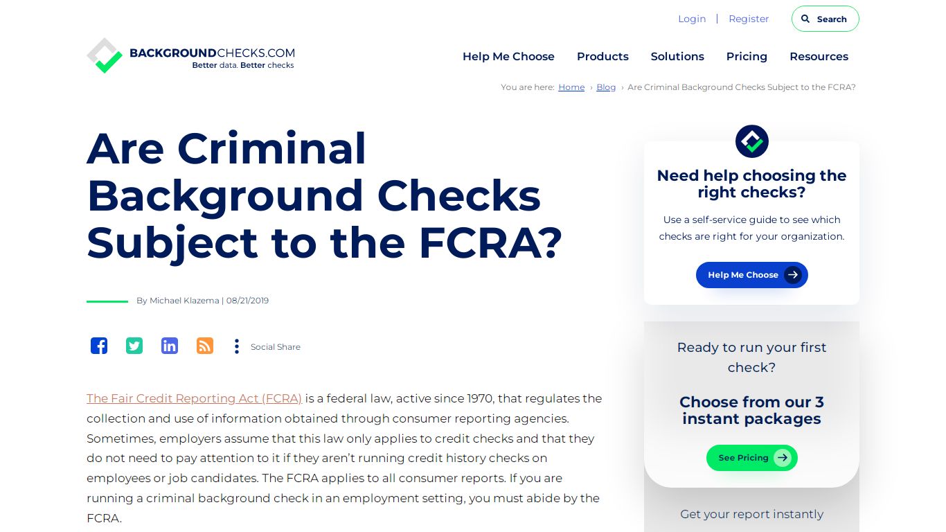 Are Criminal Background Checks Subject to the FCRA?